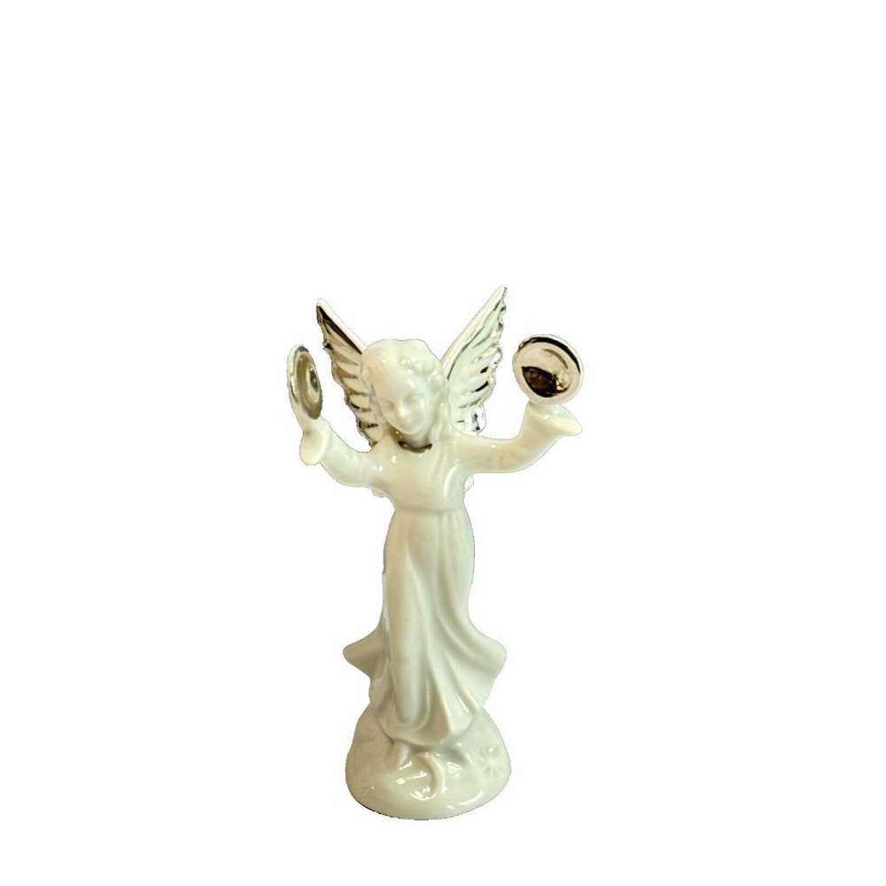 Vintage Dresden Germany Porcelain Angel Musician Platinum Trim Figurine 5"